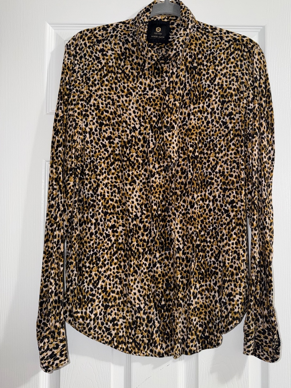 Women’s Leopard Print Button-Down Shirt - Black & Brown